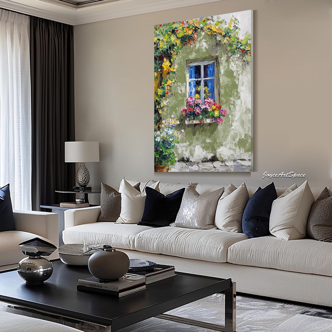 Blue Shutter Window Flower Box Mediterranean Impasto Wall Art Poster - Image 2