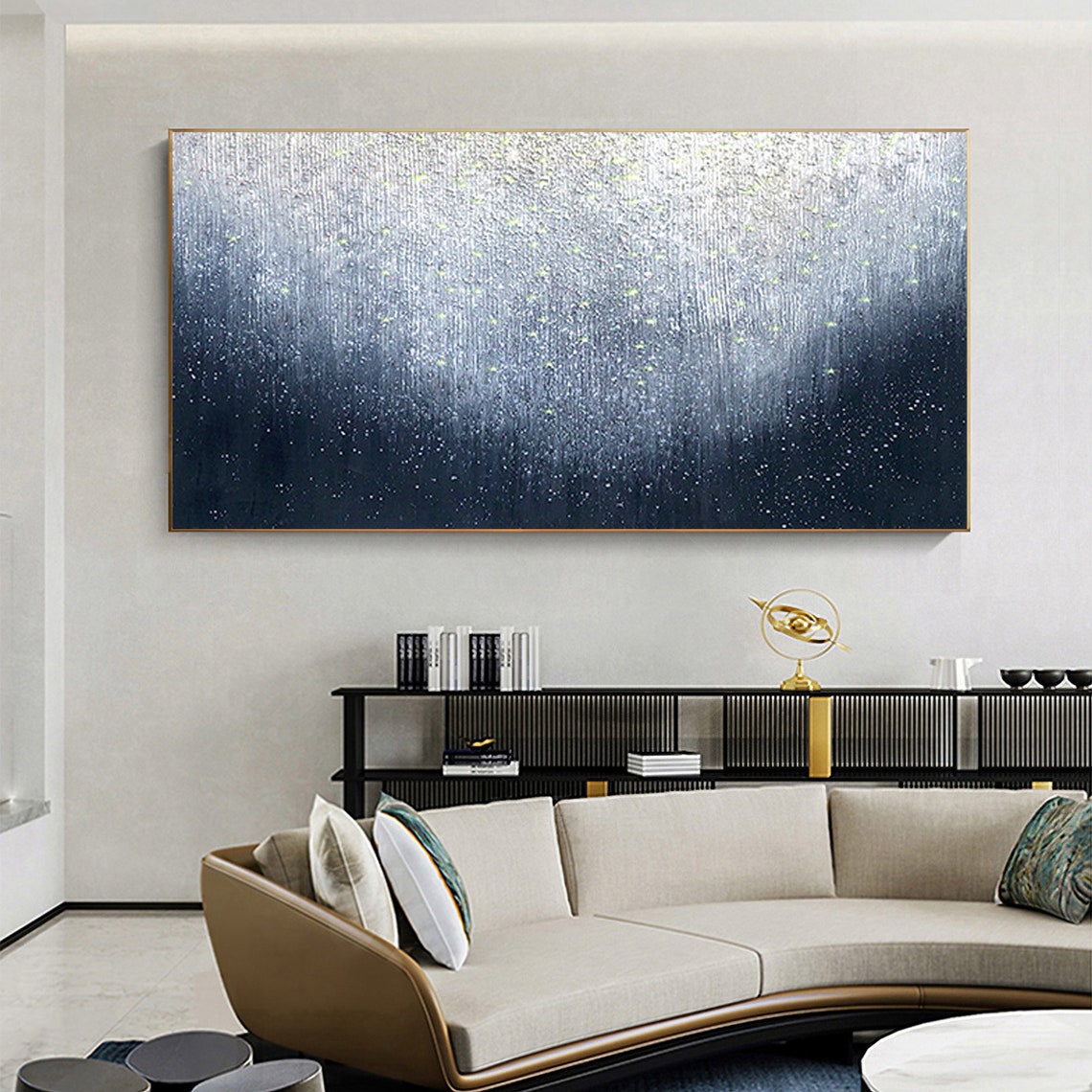 Midnight Blue Starry Night Sky Textured Minimalist Abstract Art Poster - Image 4