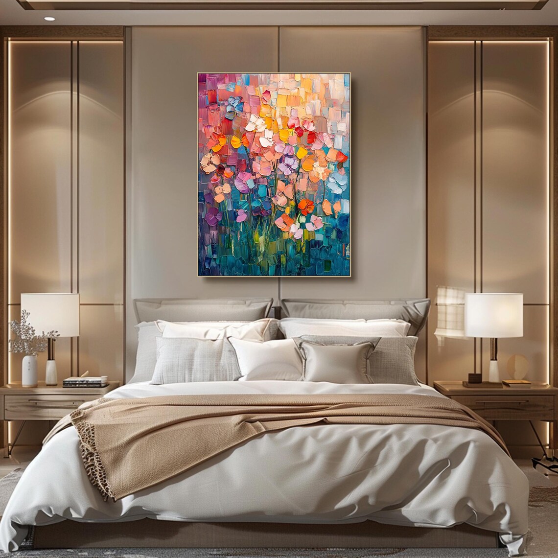 Abstract Floral Oil Painting, Modern Bedroom Art Print - Image 2