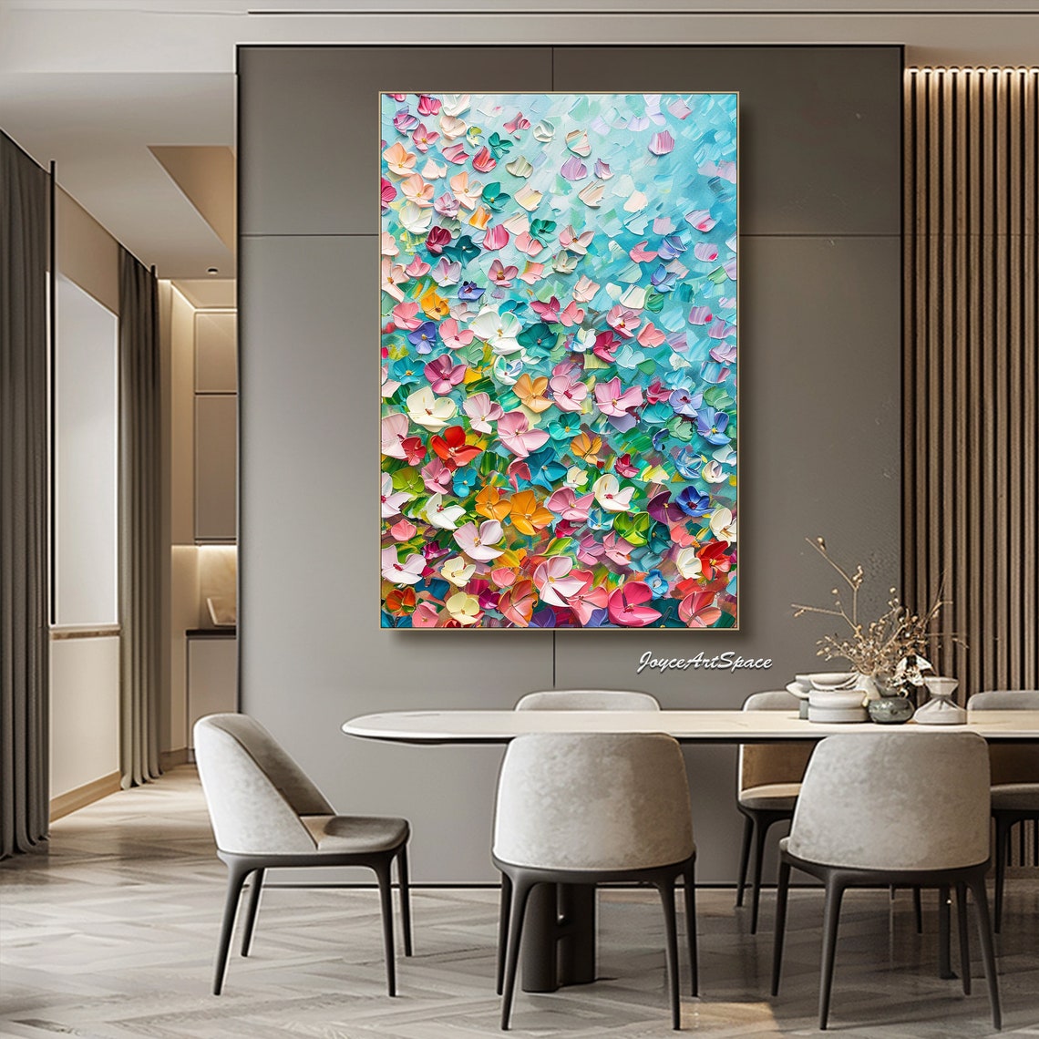 Colorful Petal Rain Vertical Textured 3D Abstract Floral Art Poster - Image 3