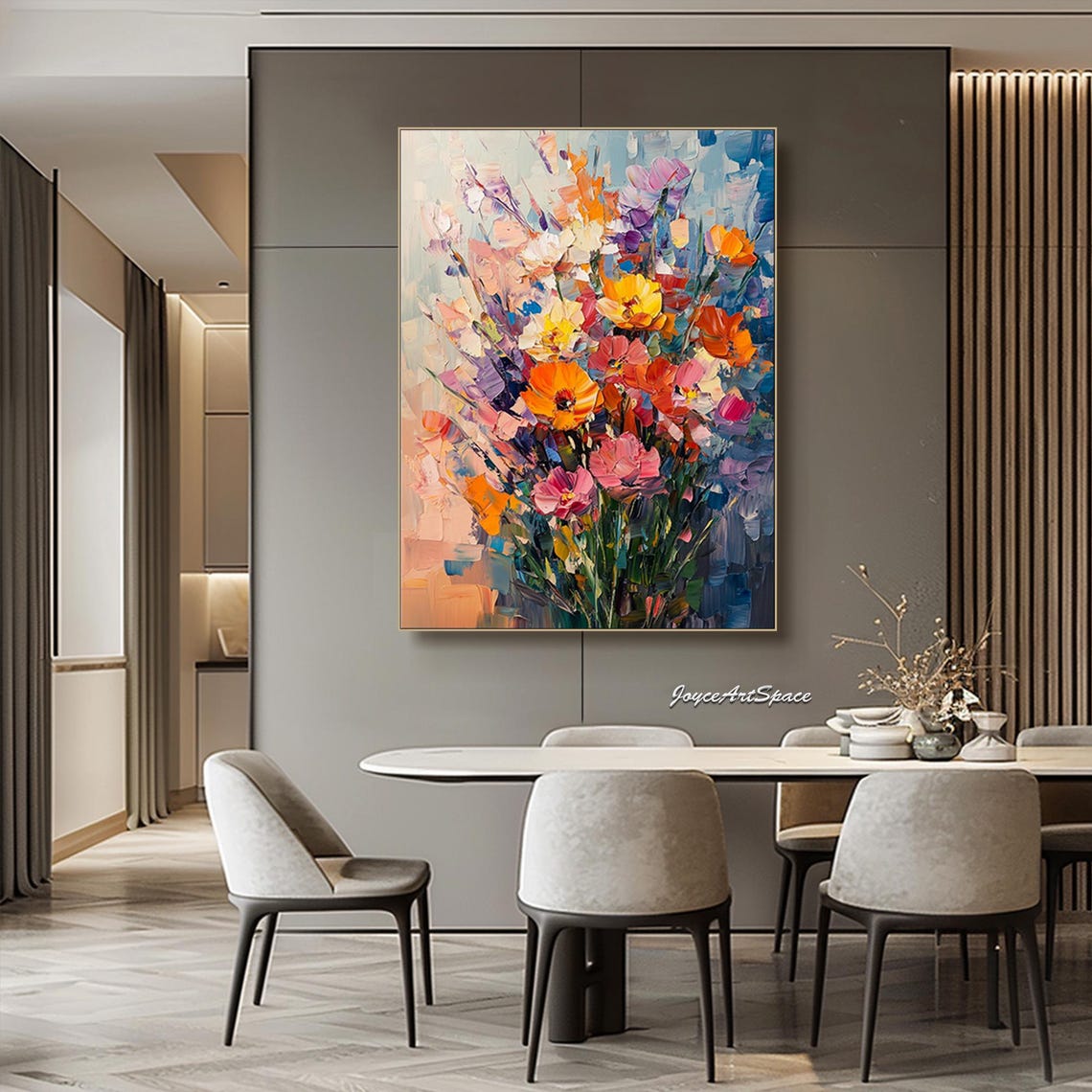 Vibrant Wildflower Bouquet Colorful Blooms 3D Impasto Wall Art - Image 3