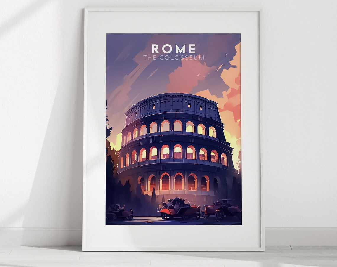 Rome Colosseum Italy Ancient Arena Sunset Vintage Travel Poster