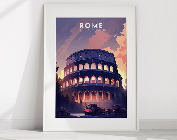 Rome Colosseum Italy Ancient Arena Sunset Vintage Travel Poster