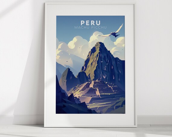 Machu Picchu Peru Ancient Inca Ruins Mountain Vintage Travel Poster