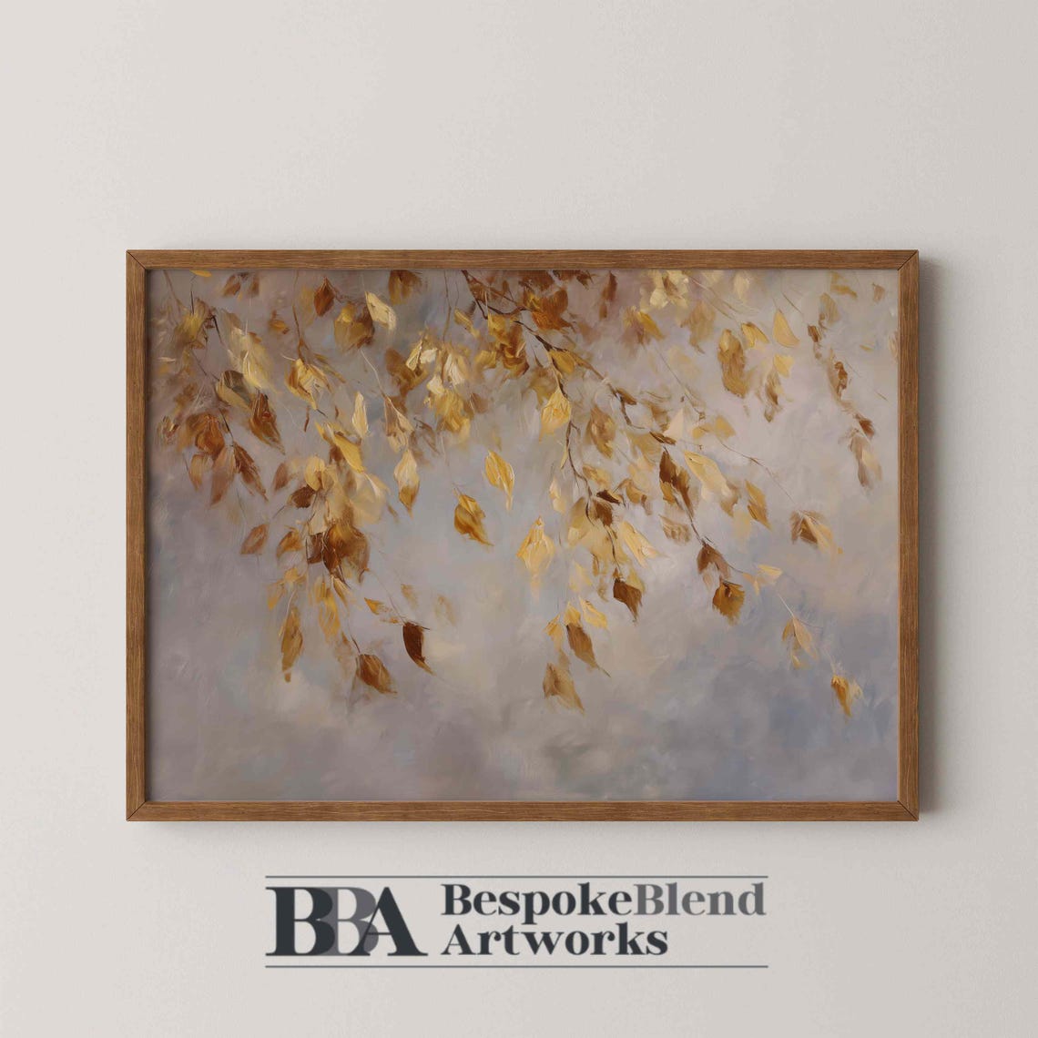 Neutral Fall Leaf Wall Art Earthy Autumn Painting For Calm Natural Interiors Or Serene Minimalist Seasonal Decor