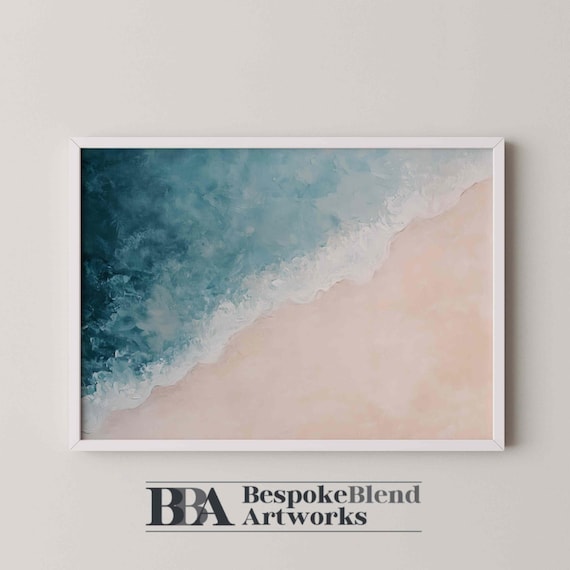 Coastal Beach Waves Aerial View Teal Water Peach Sand Painting Poster