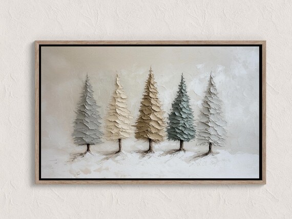 Vintage Winter Pine Trees Textured Neutral Christmas Art Poster