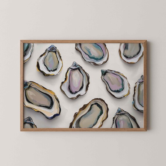 Oyster Wall Art Beachy Wabi Sabi Decor Coastal Print Painting Coquette Abstract For Above Bed Or Living Room