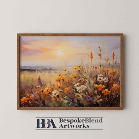 Sunset Wildflower Meadow Countryside Floral Field Golden Farmhouse Poster
