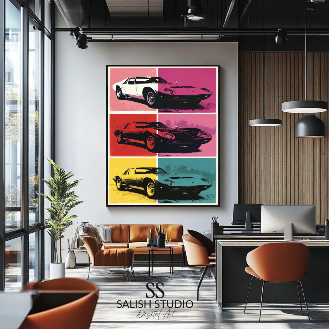 Pop Art Sports Car Poster Retro Exotic Triptych Colorful Auto