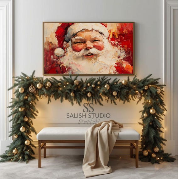 Classic Jolly Santa Claus Face Red Christmas Painting Poster