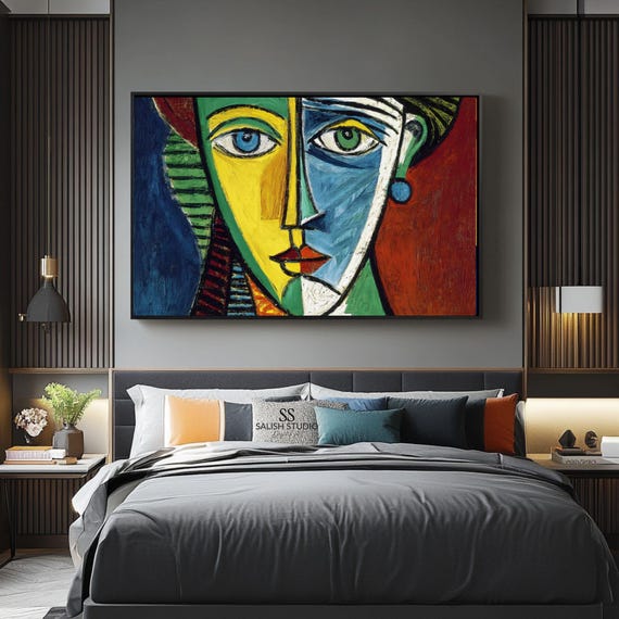 Cubist Abstract Portrait Midcentury Modern Geometric Wall Art