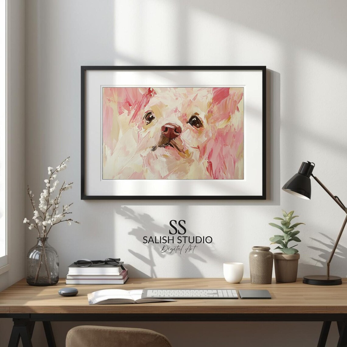 Fluffy Puppy Portrait Cute Pastel Nursery Soft Pink Dog Painting Poster