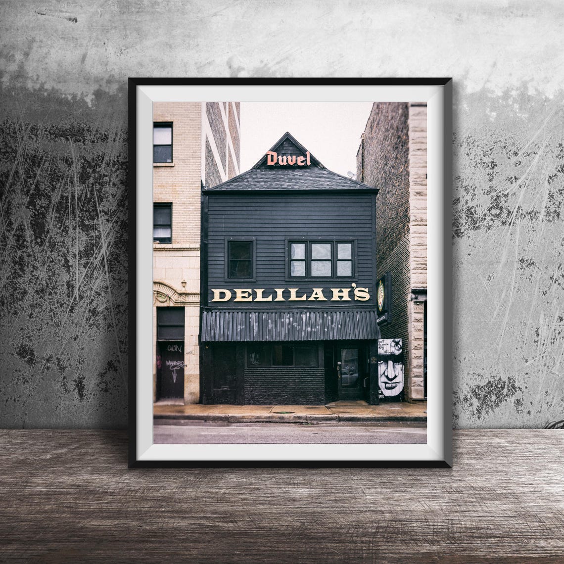 Delilahs Black Wooden Bar Duvel Neon Chicago Portrait Poster