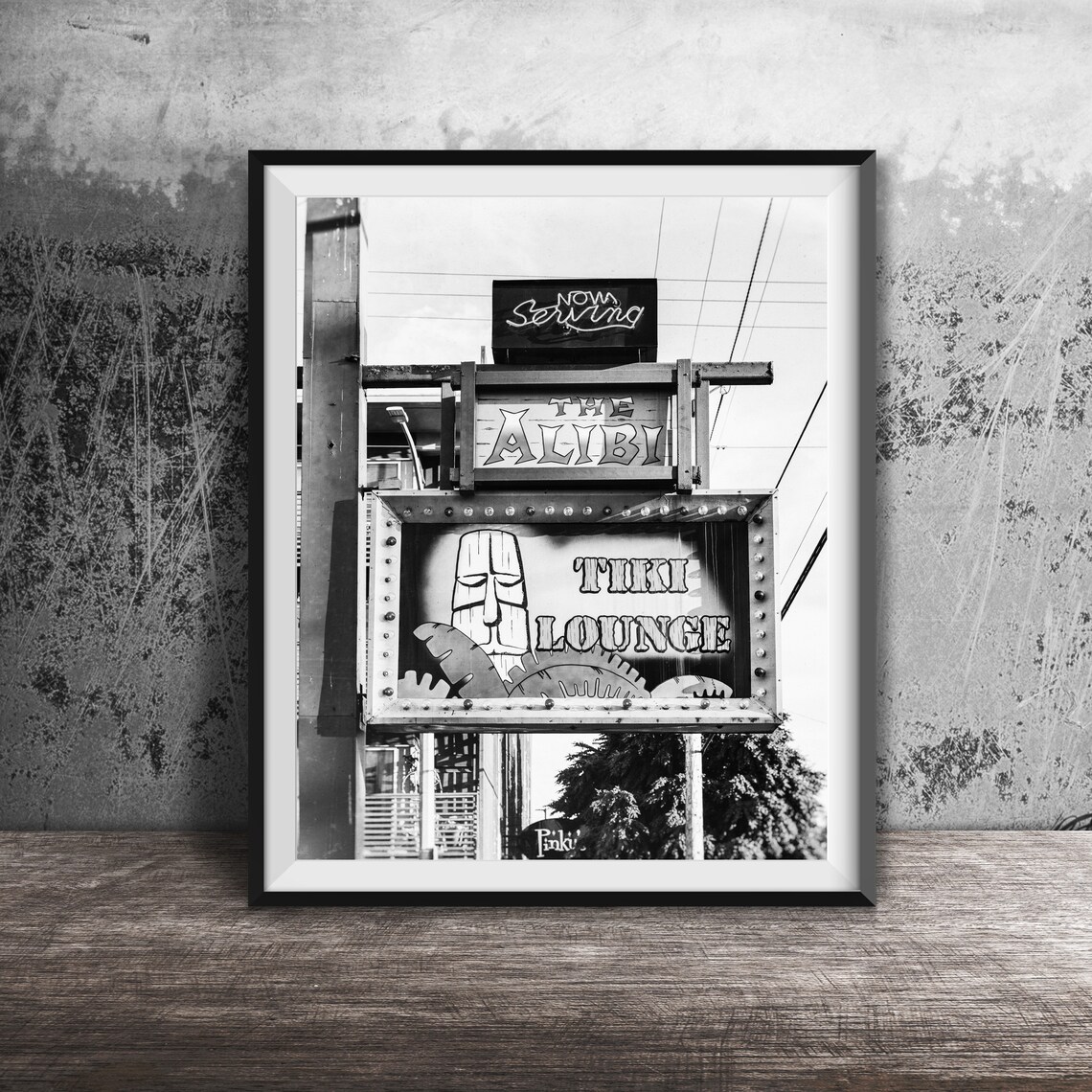 The Alibi Tiki Lounge Neon Sign Tiki Mask Portland Oregon Poster - Image 2
