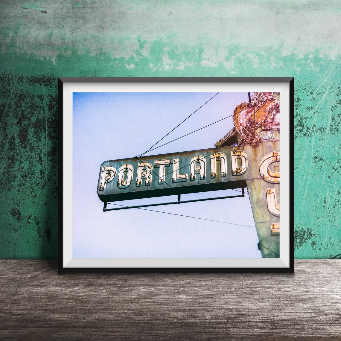 Portland Oregon Vintage Vertical Neon Sign Photography Poster