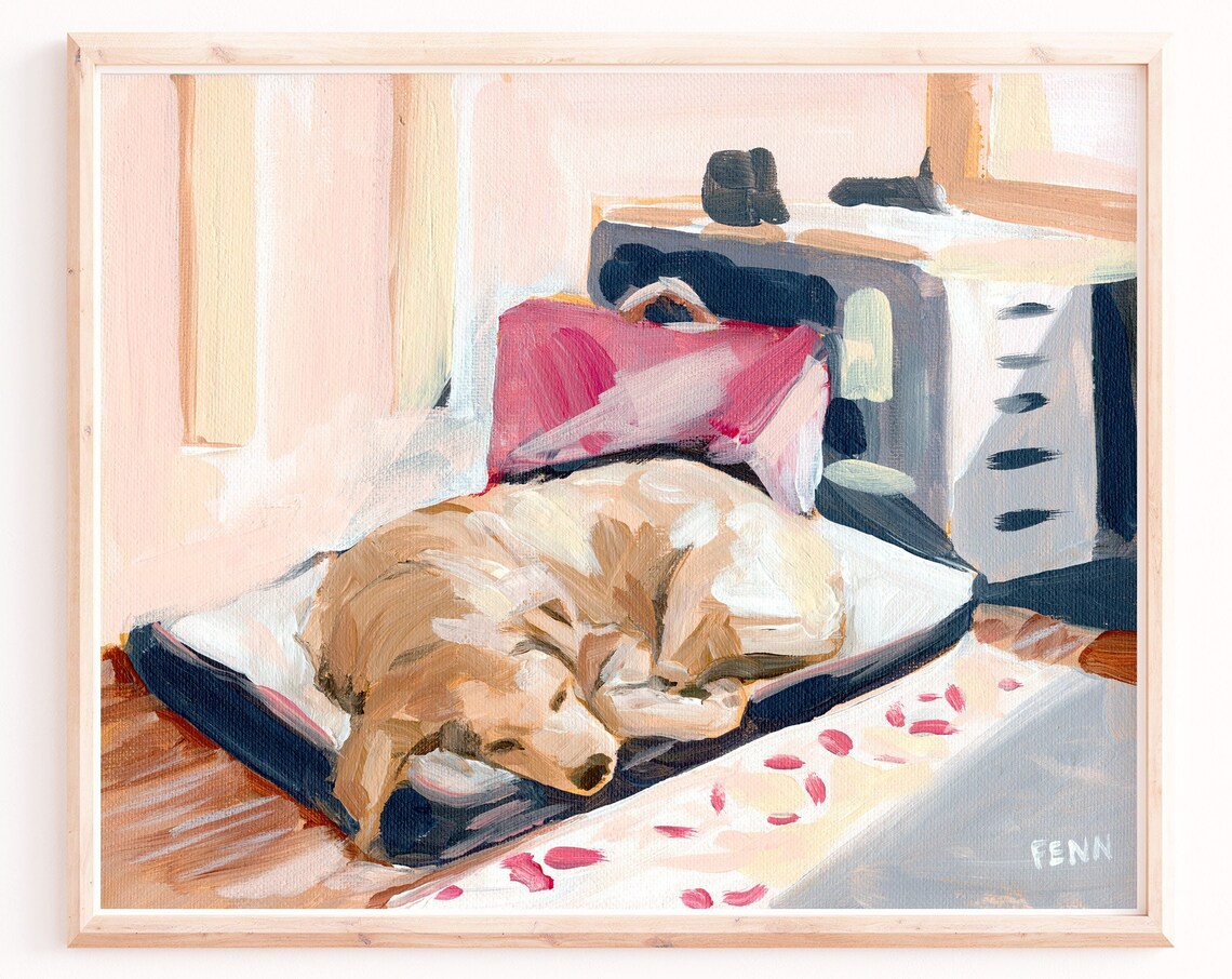 Dog Sleeping Art Print, Labrador Painting