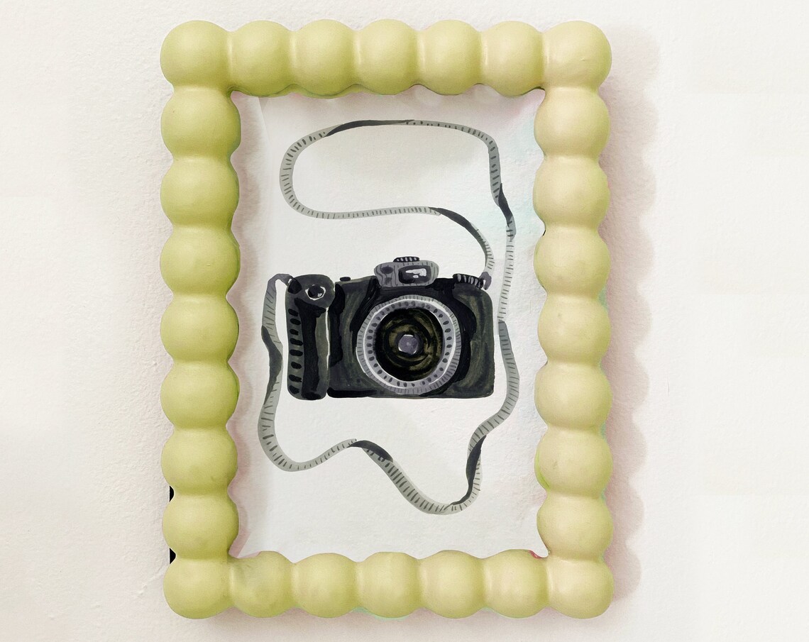 Black Watercolor Camera With Strap Photographer Retro Wall Art Print - Image 3