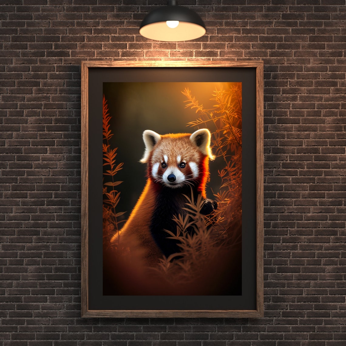 Cute Red Panda Cub in Golden Light Among Bamboo Leaves Poster - Image 3