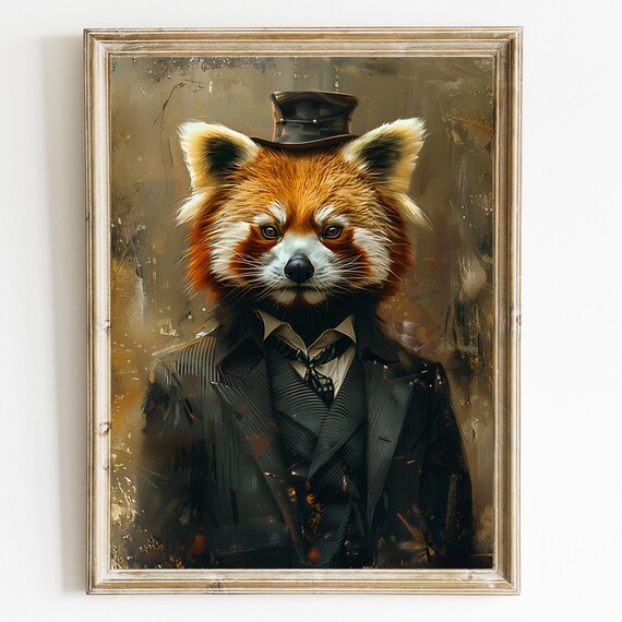 Red Panda Gentleman In Suit And Top Hat Vintage Portrait Poster