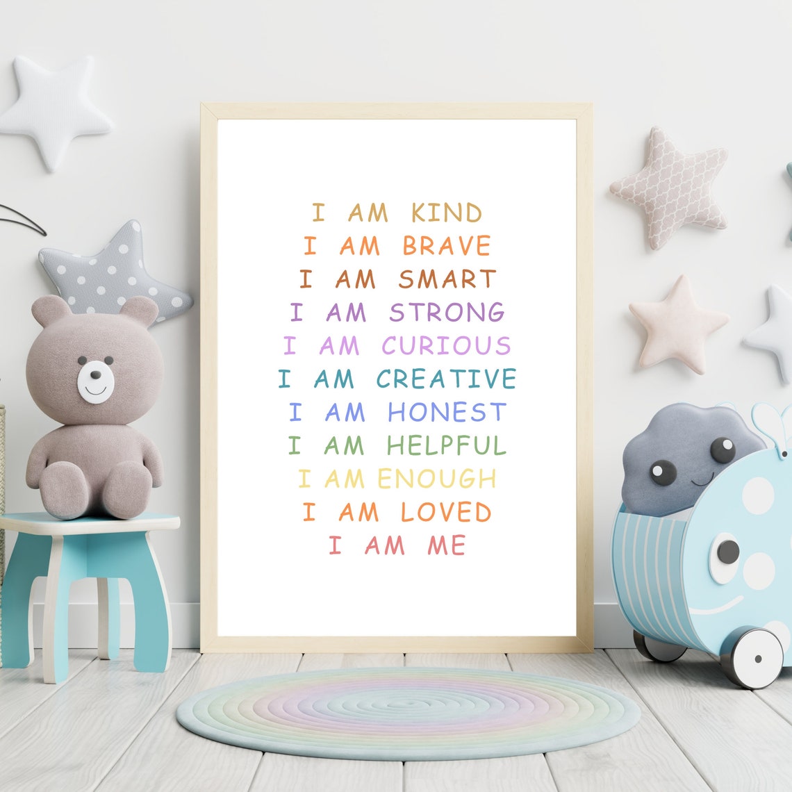 I Am Affirmations Rainbow Positive Kids Nursery Quote Poster - Image 3