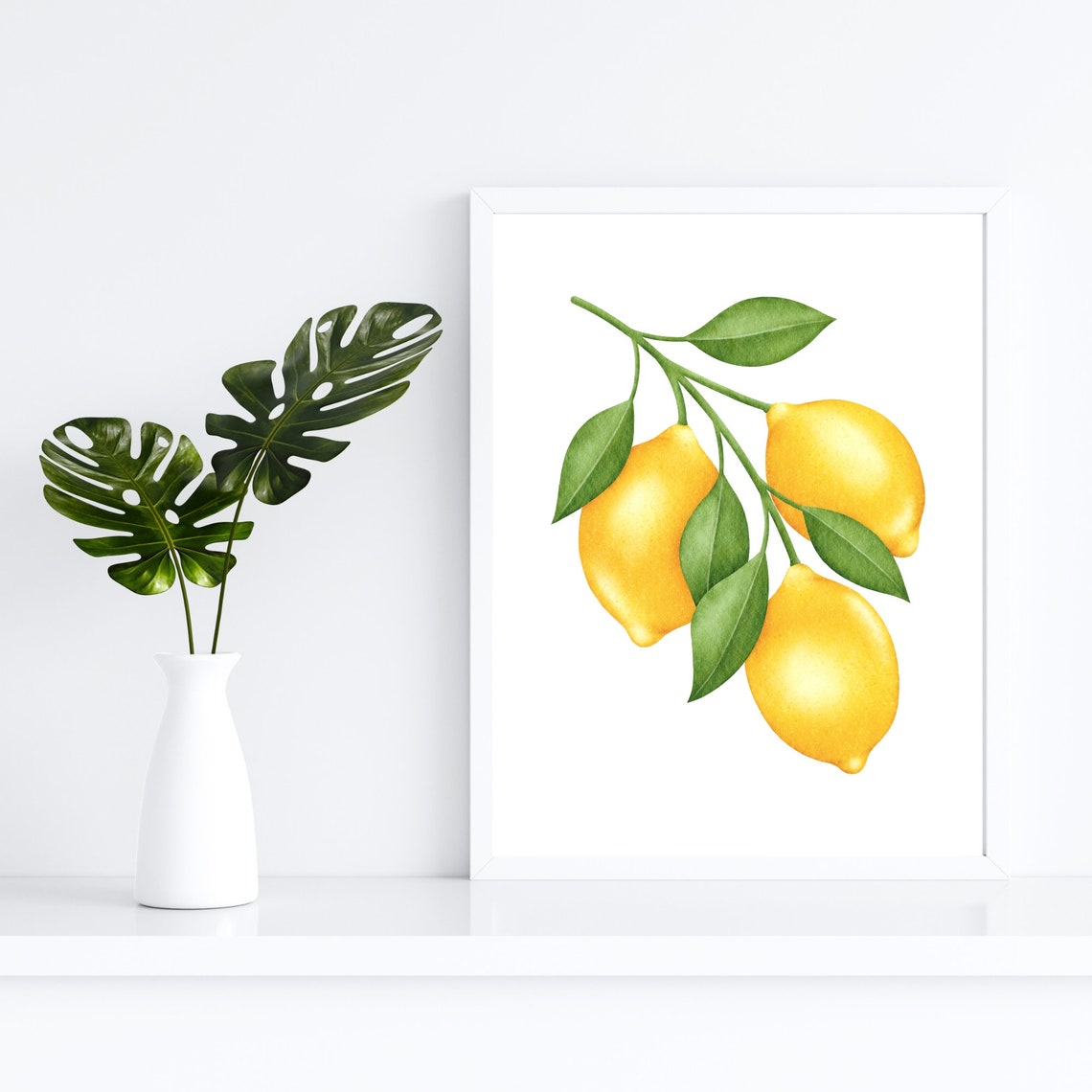 Watercolor Lemon Branch with Green Leaves Kitchen Art Poster - Image 2