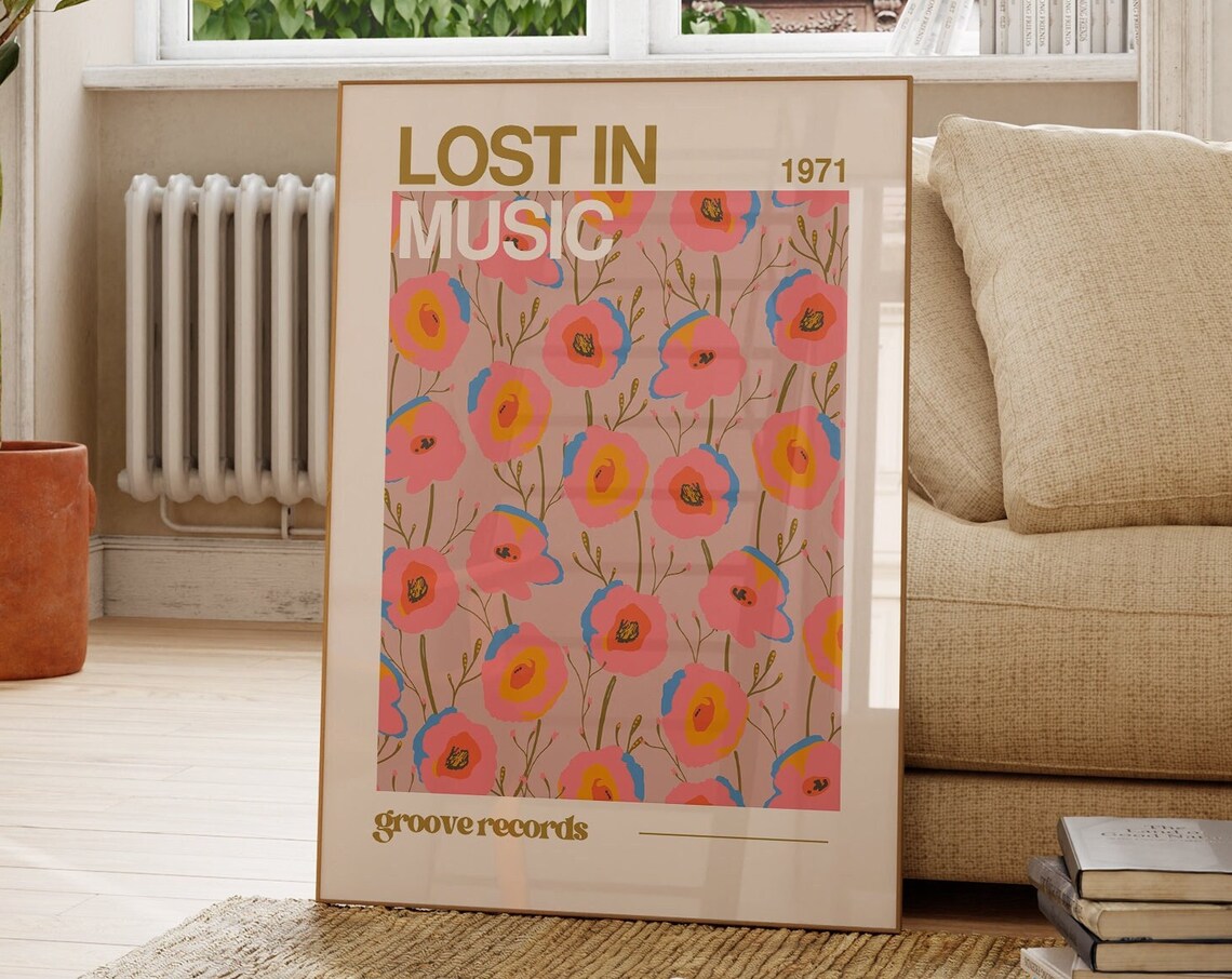 Lost in Music 1971 Groove Records Retro Pink Floral Vinyl Poster - Image 5
