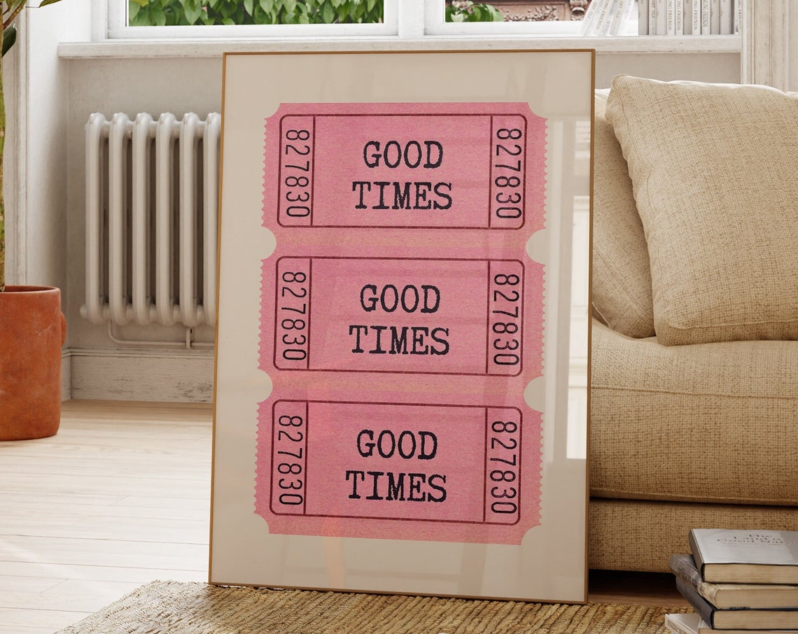 Good Times Pink Retro Ticket Stubs Stack Fun Party Vintage Wall Art - Image 3