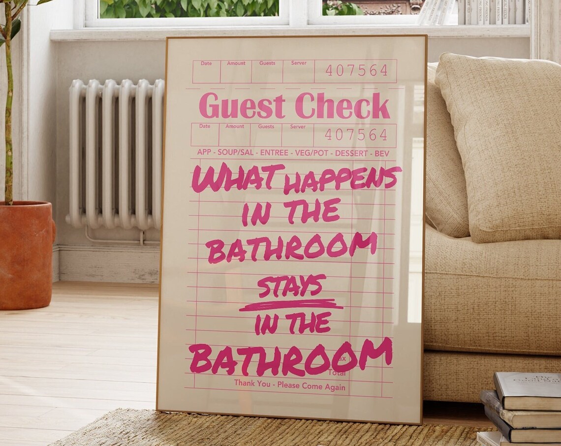 Funny Bathroom Toilet Wall Print, Preppy Pink Decor - Image 2
