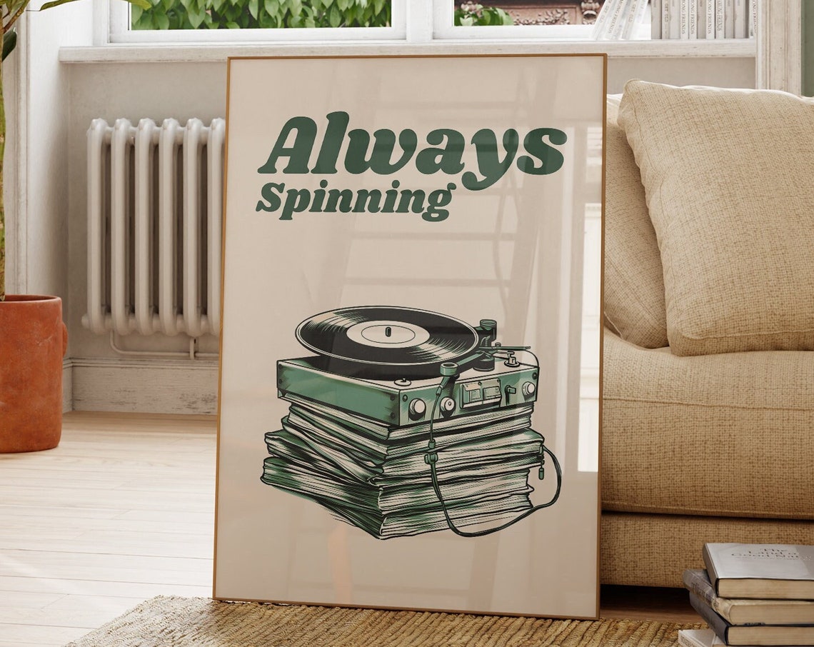 Always Spinning Retro Turntable Vinyl Records Poster Music Room Art - Image 3