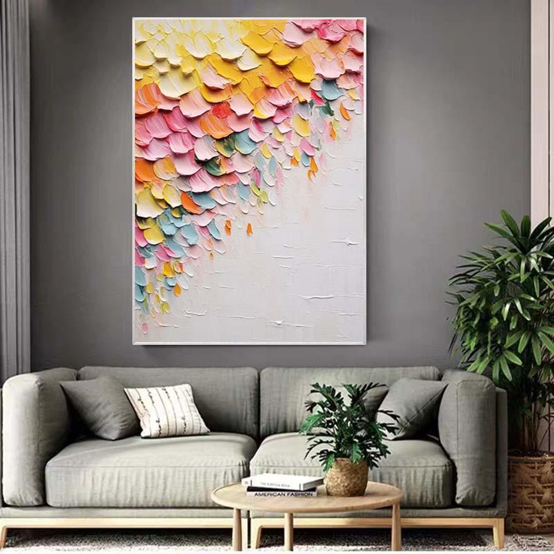 Pink Yellow Pastel Petals Abstract Falling 3D Textured Canvas Poster - Image 3