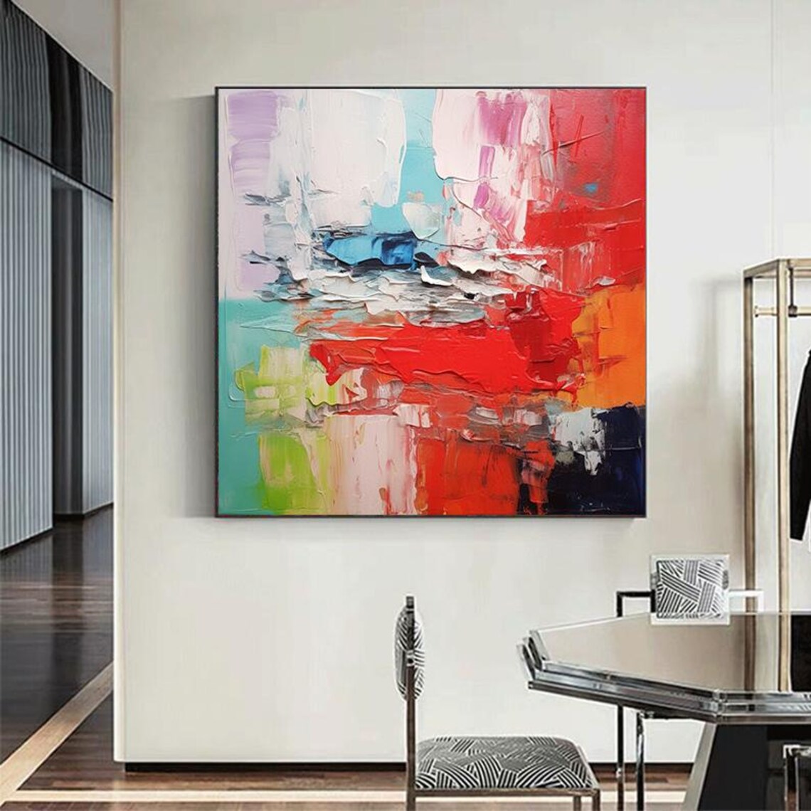 Vibrant Palette Knife Abstract Color Block Modern Painting Poster - Image 6