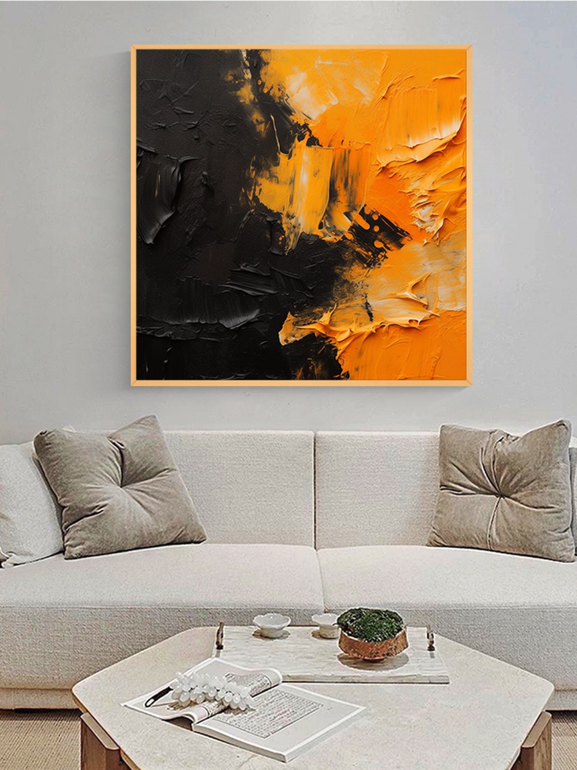 Black Orange Fire Abstract 3D Textured Bold Modern Oil Painting Poster - Image 2