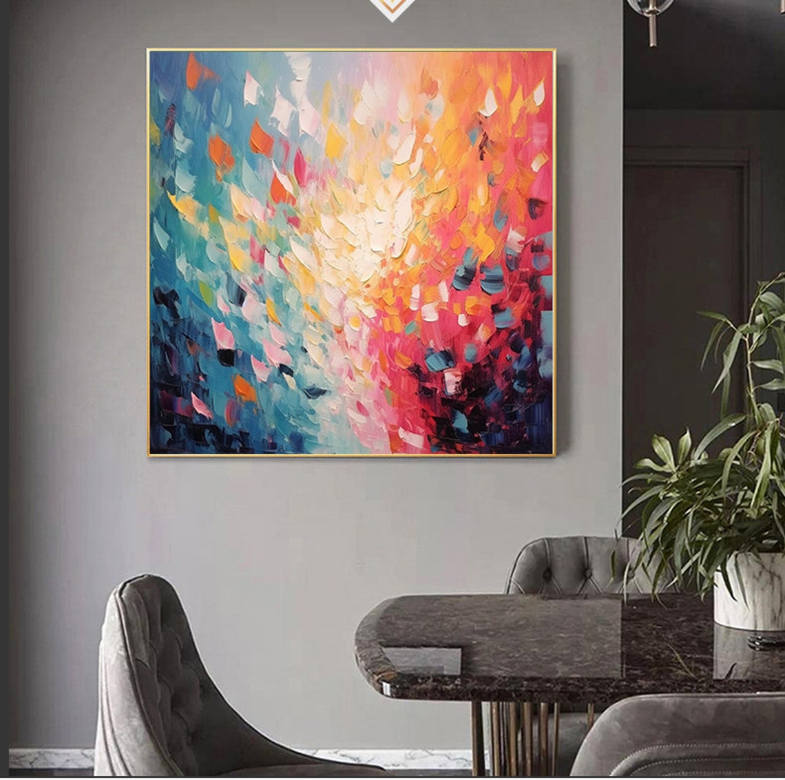 Colorful Gradient Petal Burst Abstract Oil Painting Framed Poster - Image 4