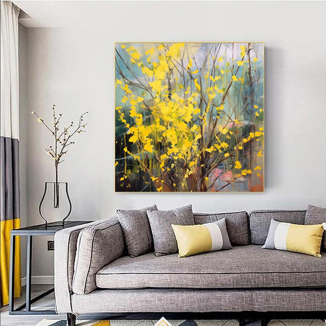Yellow Forsythia Blossoms In My Garden Yellow Flowers Abstract Painting Yellow Hand Painted Wall Art Botanical Art Flower Painting On - Image 3