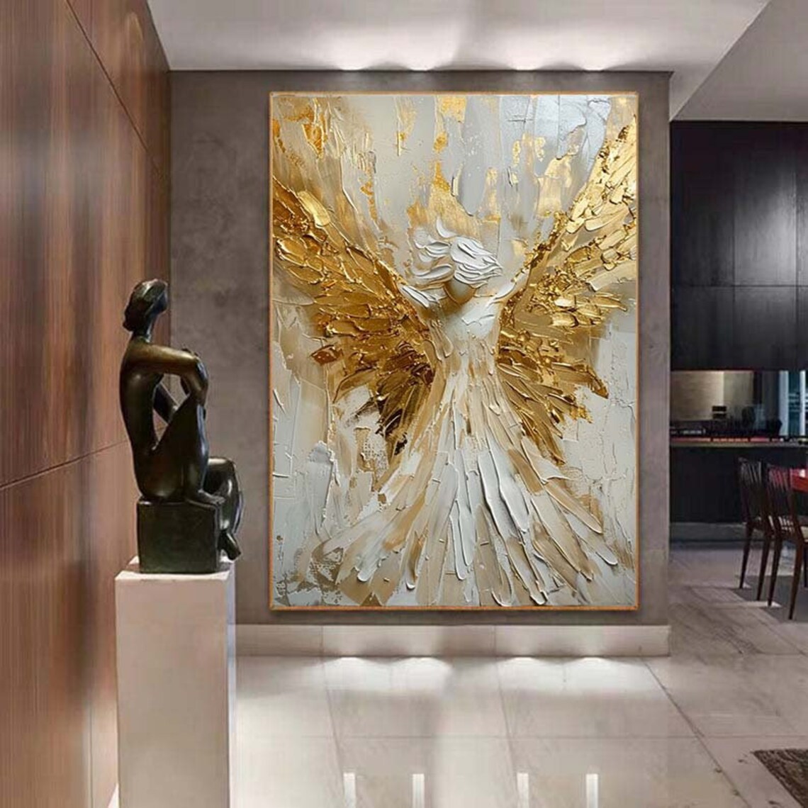 Gold Leaf Angel Wings Oil Painting Art Print - Image 4