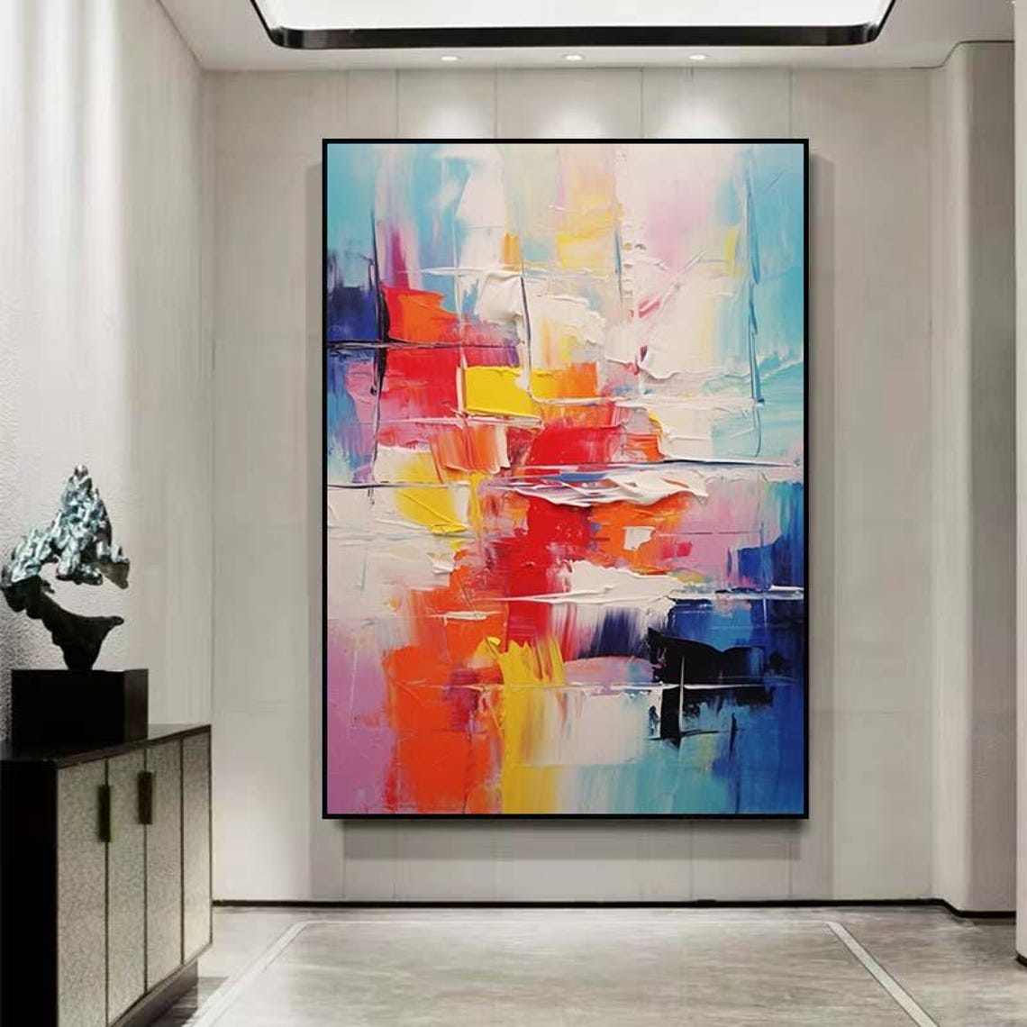 Bold Colorful Grid Blocks Abstract Oil Painting Modern Wall Poster - Image 2