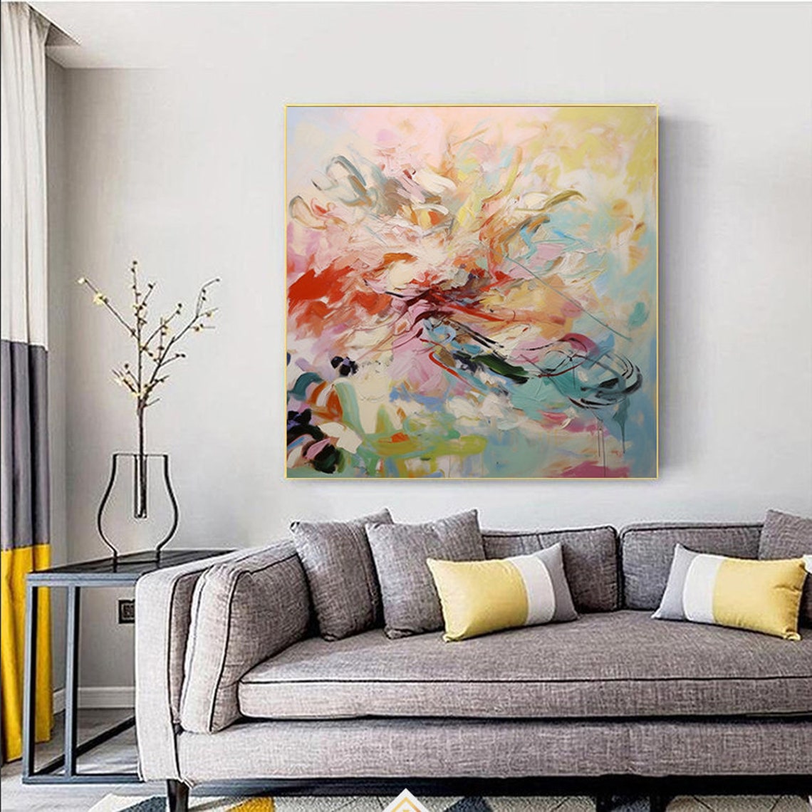 Dreamy Pastel Color Burst Abstract Oil Painting Modern Wall Poster - Image 2
