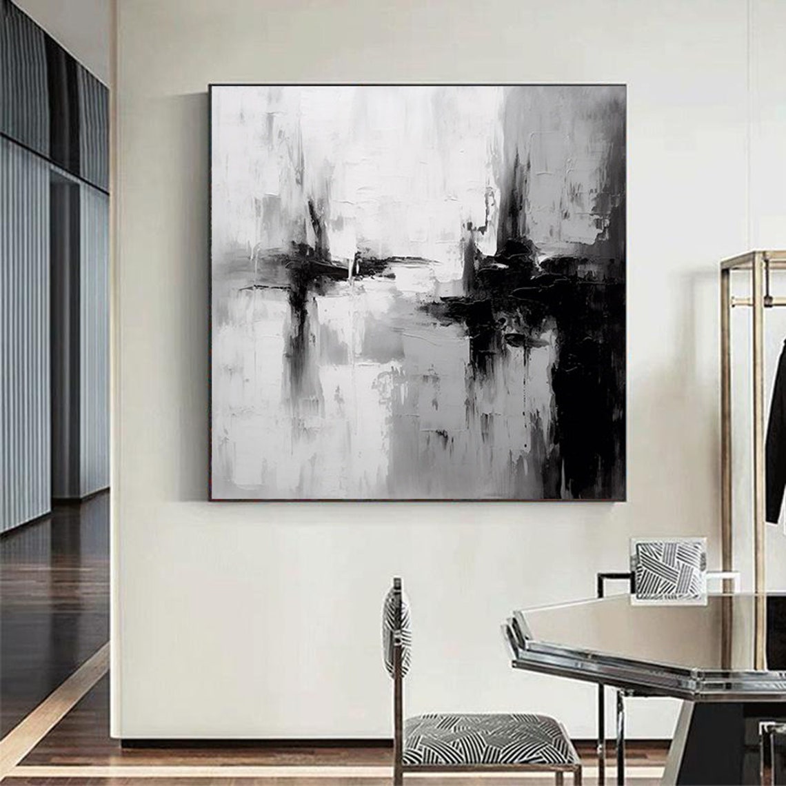 Black White Dramatic Brushstroke Square Monochrome Bold Art Poster - Image 6