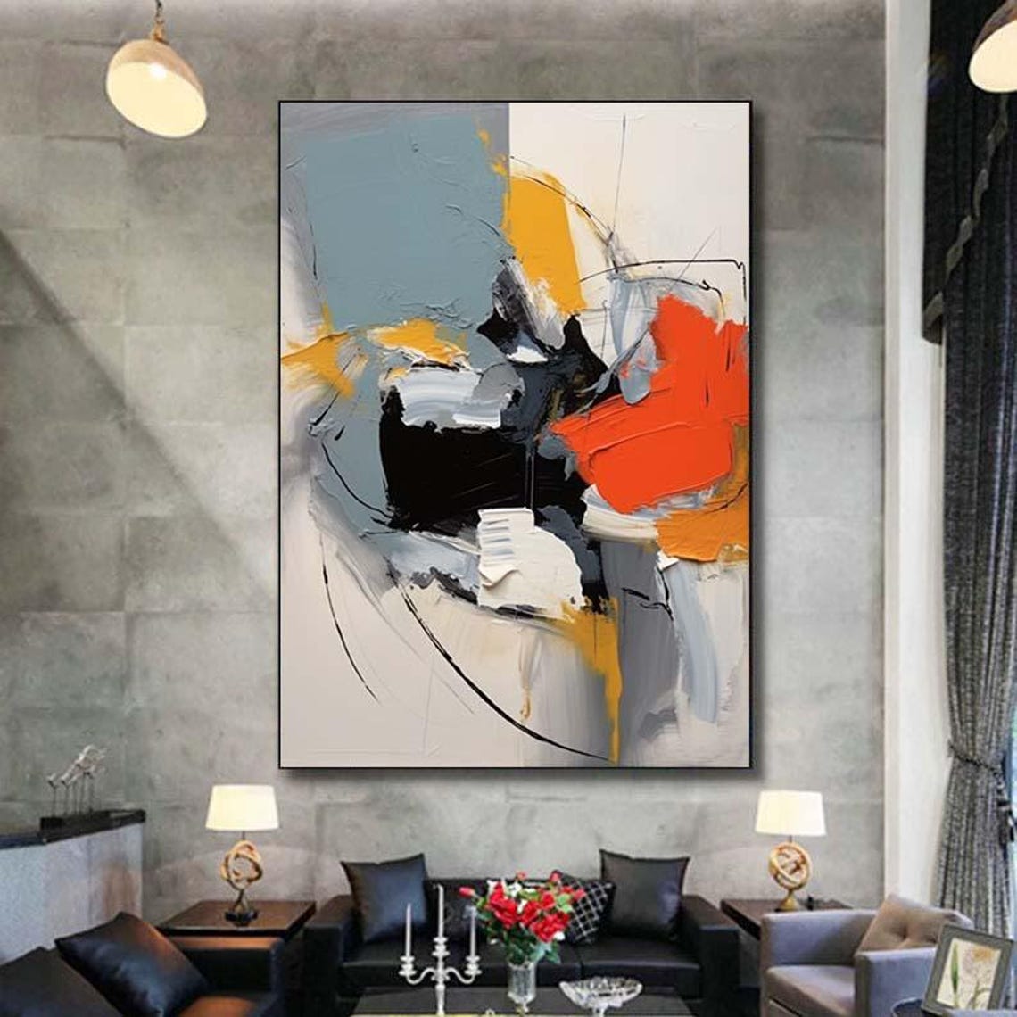 Orange Blue Black Bold Modern Abstract 3D Textured Painting Poster - Image 7