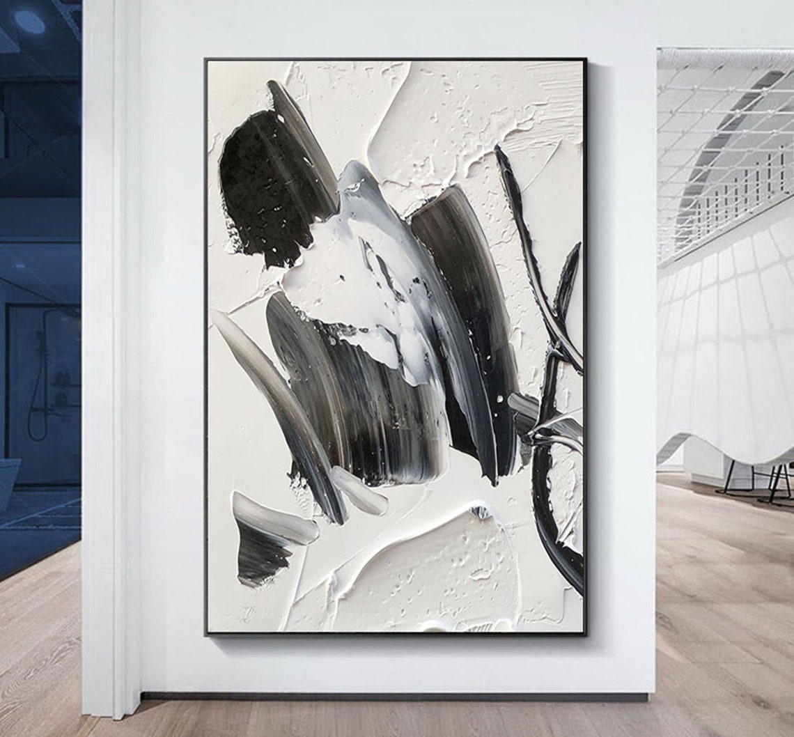 Black White Grey Abstract Textured Impasto Corridor Painting Poster - Image 2