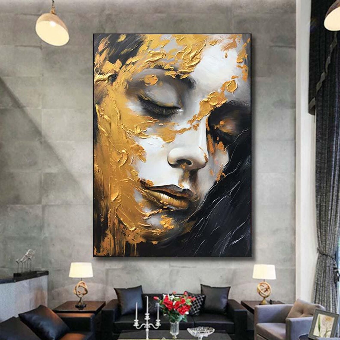 Abstract Gold Textured Portrait Gold And Black Color Oil Painting Textured Painting Acrylic Oil Painting 100 Handmade Abstract Oil Painting - Image 5