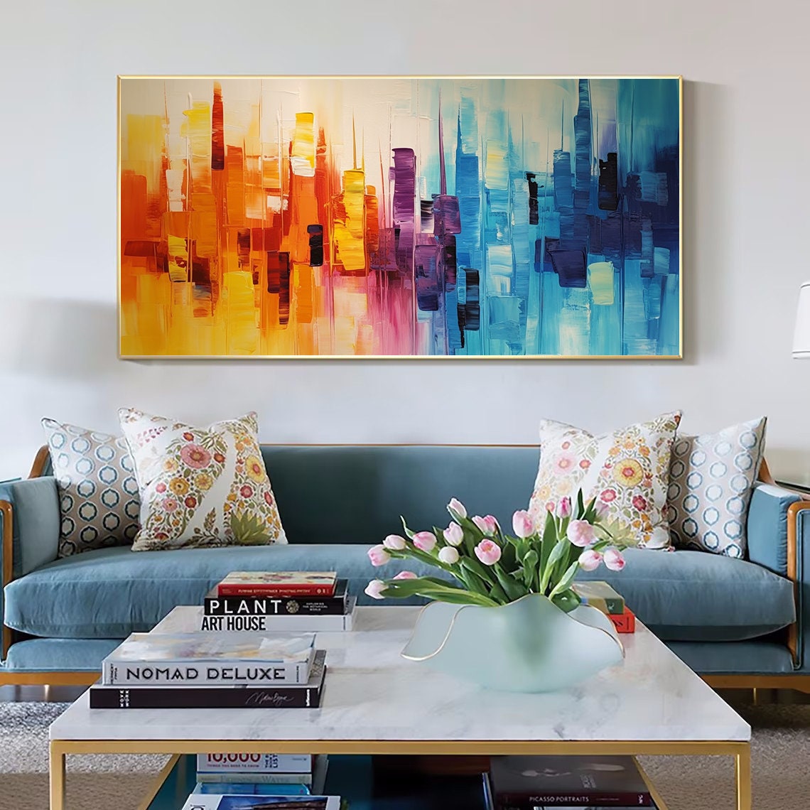 Wide Abstract Sunset Cityscape Melting Orange Into Blue Poster - Image 3