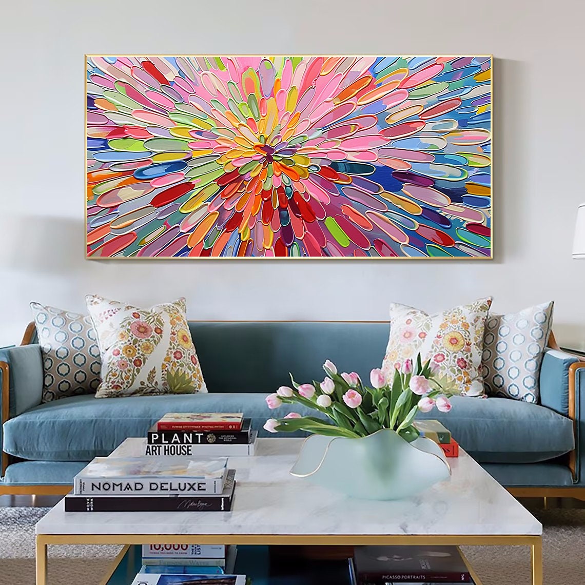 Rainbow Bloom Burst Multicolor Flower Mandala Abstract Art Poster - Image 5
