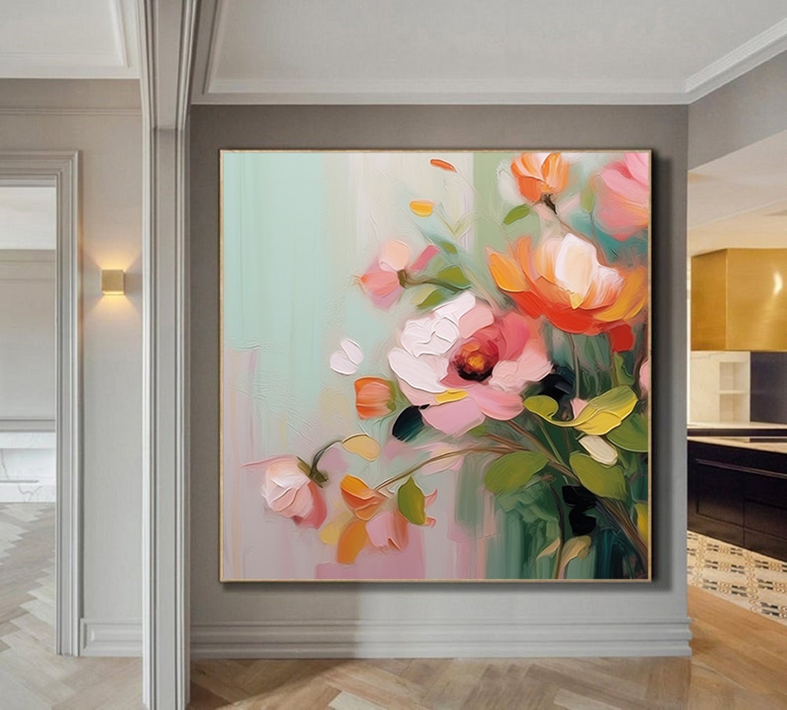 Blush Pink Peonies Mint Green Soft Floral Painting Wall Poster - Image 5