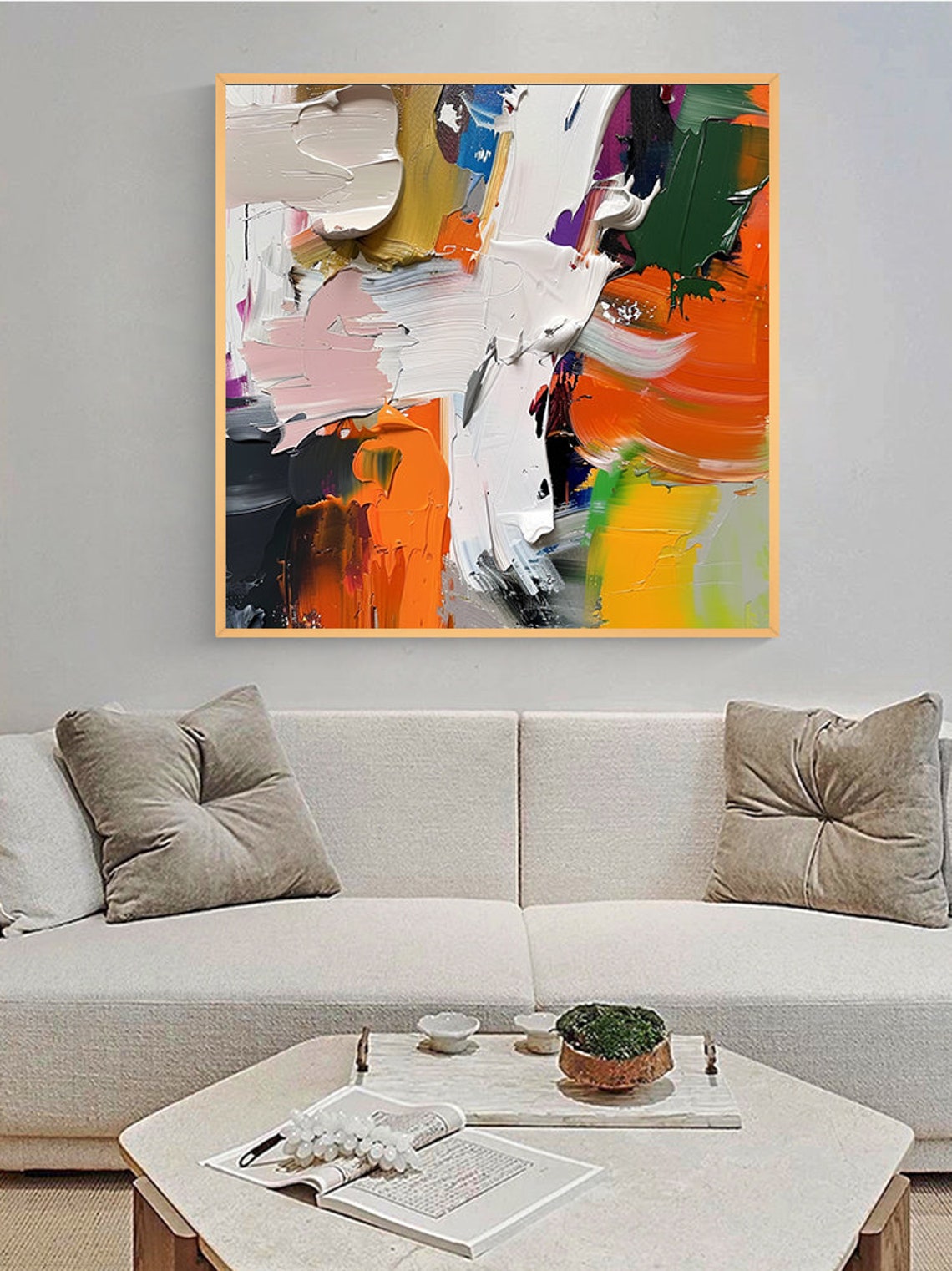 White Orange Color Splash 3D Textured Abstract Modern Wall Poster - Image 6