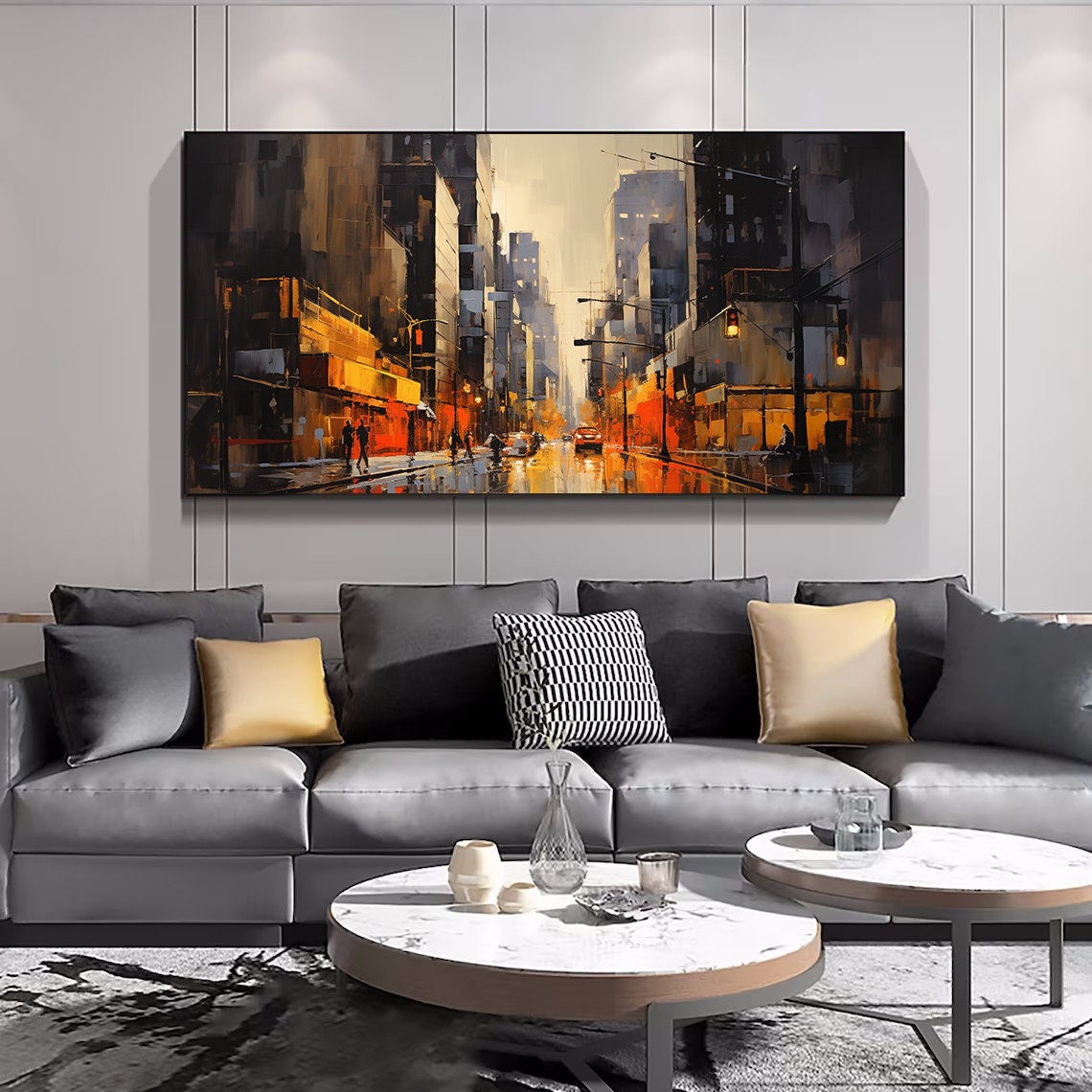 Urban Texture Oil Painting Large Colorful City Landscape Oil Painting Original Artist Creation Modern Art Collection For Living Room - Image 4
