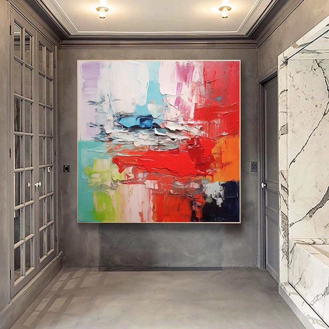 Vibrant Palette Knife Abstract Color Block Modern Painting Poster - Image 2