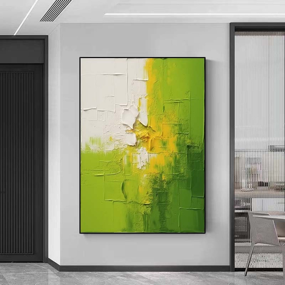 Lime Green White Textured Modern Abstract Vertical Painting Poster - Image 5
