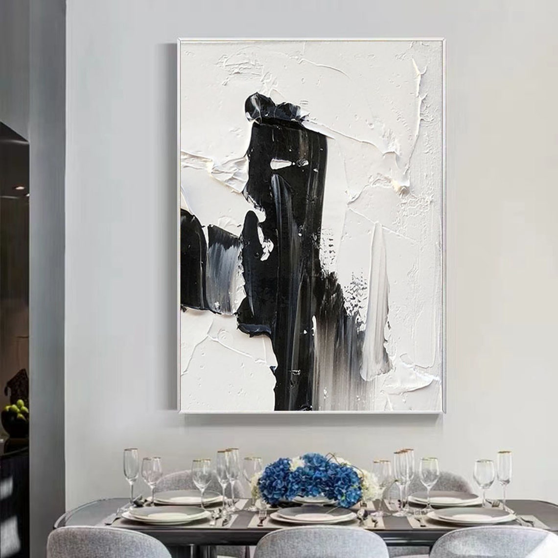 Bold Black Strokes on White Abstract Impasto Modern Wall Poster - Image 5